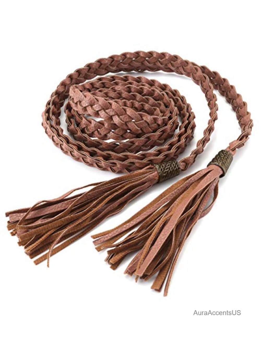 Boho Braided PU Leather Tassel Belt - One Size Adjustable Waist